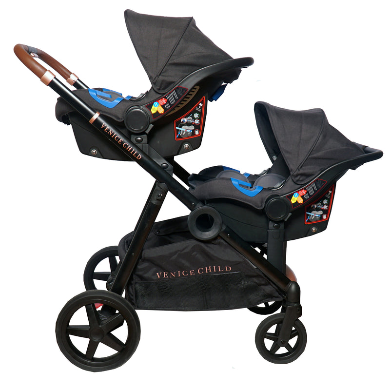 Venice Child Maverick Single Double Folding Stroller w/Seat & Bassinet, Eclipse