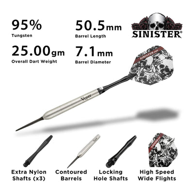 Viper Sinister Aluminum Shaft Tungsten Steel Tipped Darts, 25 Grams (Set of 3)