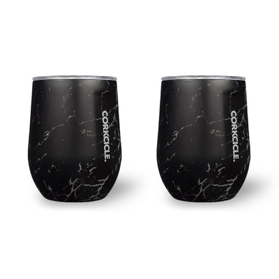 Corkcicle Origins 12 Oz Stainless Steel Stemless Travel Cup w/Lid, Nero (2 Pack)