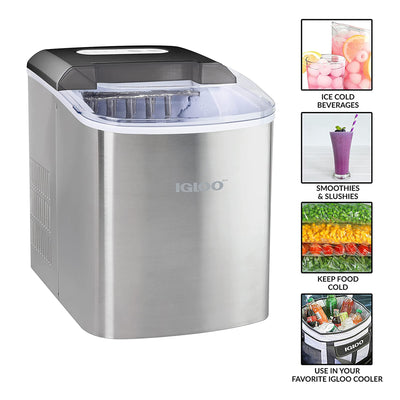 Igloo 26 Lb Capacity Portable Countertop Ice Cube Maker Machine, Silver (Used)