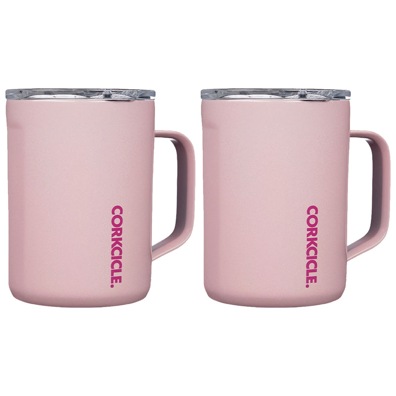 Corkcicle Sparkle 16 Ounce Coffee Mug Insulated Steel Cup, Cotton Candy (2 Pack)