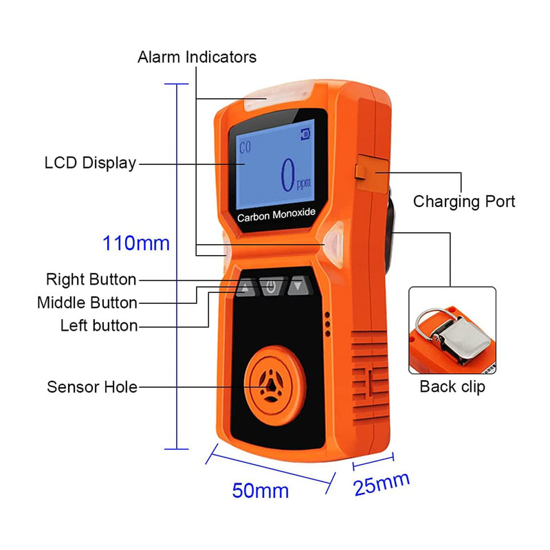DOEATOOW CO-2 Handheld Carbon Monoxide Meter w/ Visual, Audio & Vibrating Alerts