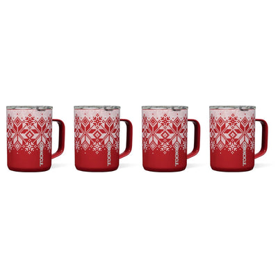 Corkcicle 16 Oz Insulated Stainless Steel Coffee Mug, Fairisle Red (4 Pack)