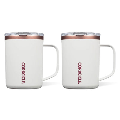 Corkcicle Sparkle 16 Ounce Triple Insulated Coffee Mug, White Rose (2 Pack)
