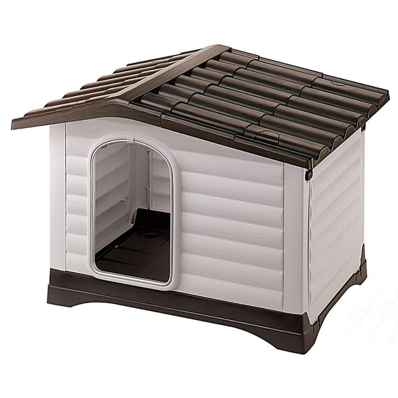 MidWest Ferplast Villa Dog Small Kennel House with Folding Porch, Tan and Brown