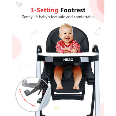 HEAO Adjustable Reclining Toddler Seat Foldable Baby High Chair with Tray, Black