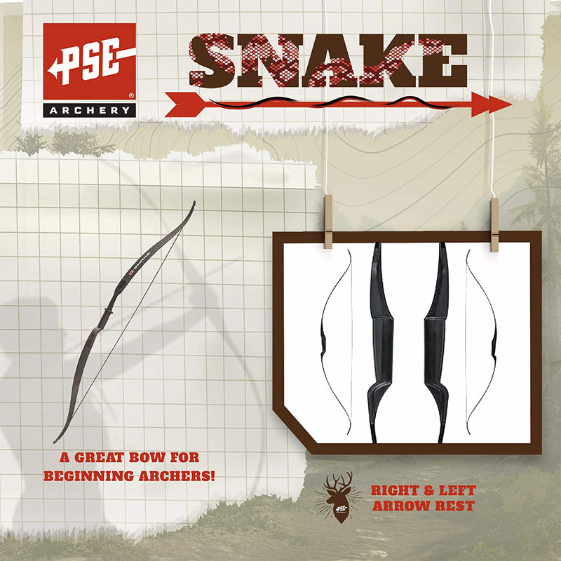 PSE Archery 60 Inch Snake Pro Max 54 Traditional Recurve Kids Bow Kit, Black