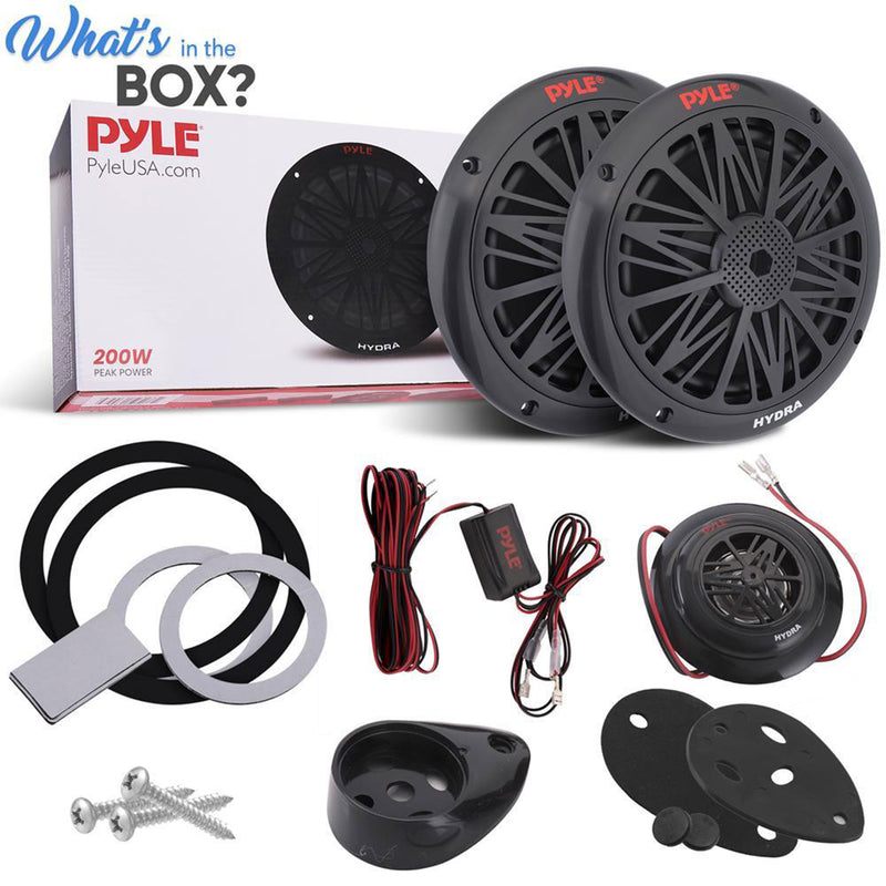 Pyle 6.5" 200 Watt 2-Way Full Range Stereo Marine Speakers, Black, Set(Open Box)