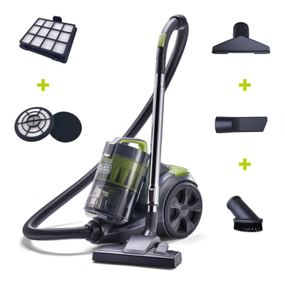 Black and Decker Bagless Multi Cyclonic Canister Vacuum Cleaner, Gray/Green