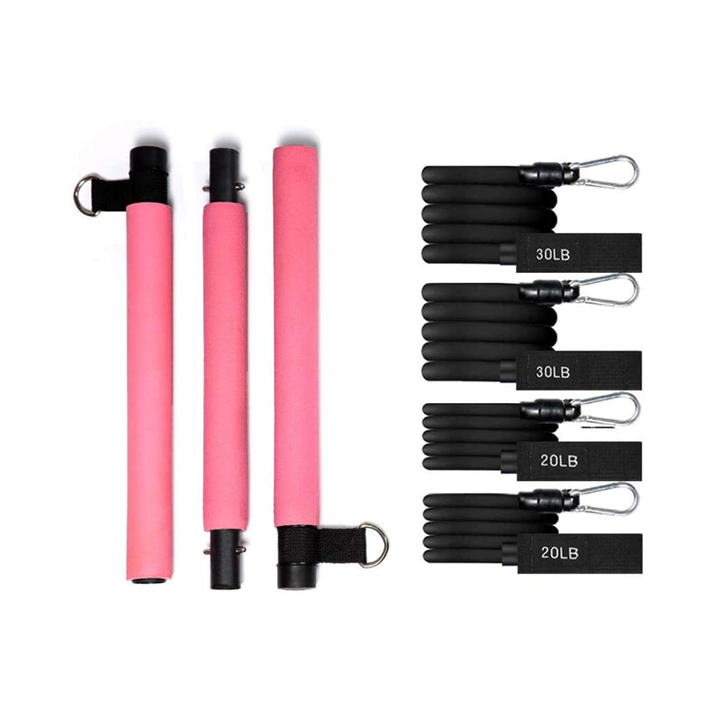 MALOOW Portable Pilates Bar with Adjustable Resistance Bands & Travel Bag, Pink