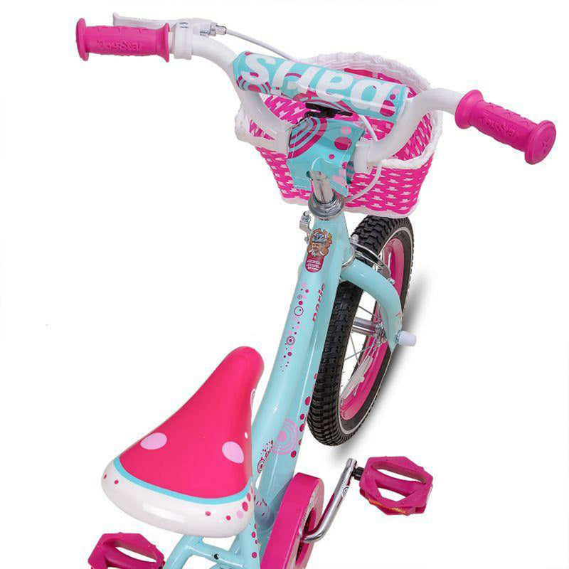 JOYSTAR Paris Kids Bike for Girls Ages 2-4 w/ Training Wheels, 12", Blue/Pink