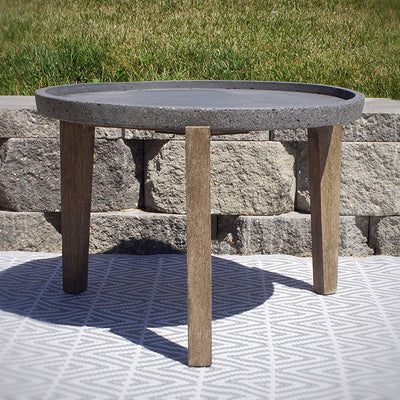 Pebble Lane Living Bali Cement Earth Round Side Table with Wood Stand, Large