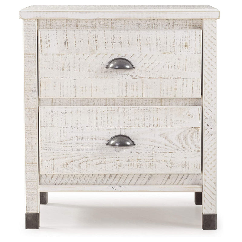 Camaflexi Baja Solid Wood 2 Drawer Nightstand with Metal Pulls, Shabby White