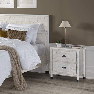Camaflexi Baja Solid Wood 2 Drawer Nightstand with Metal Pulls, Shabby White