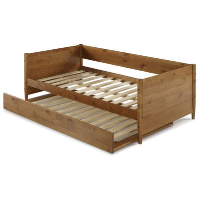 Camaflexi Modern Mid Century Twin Size Daybed with Twin Trundle, Castanho Brown