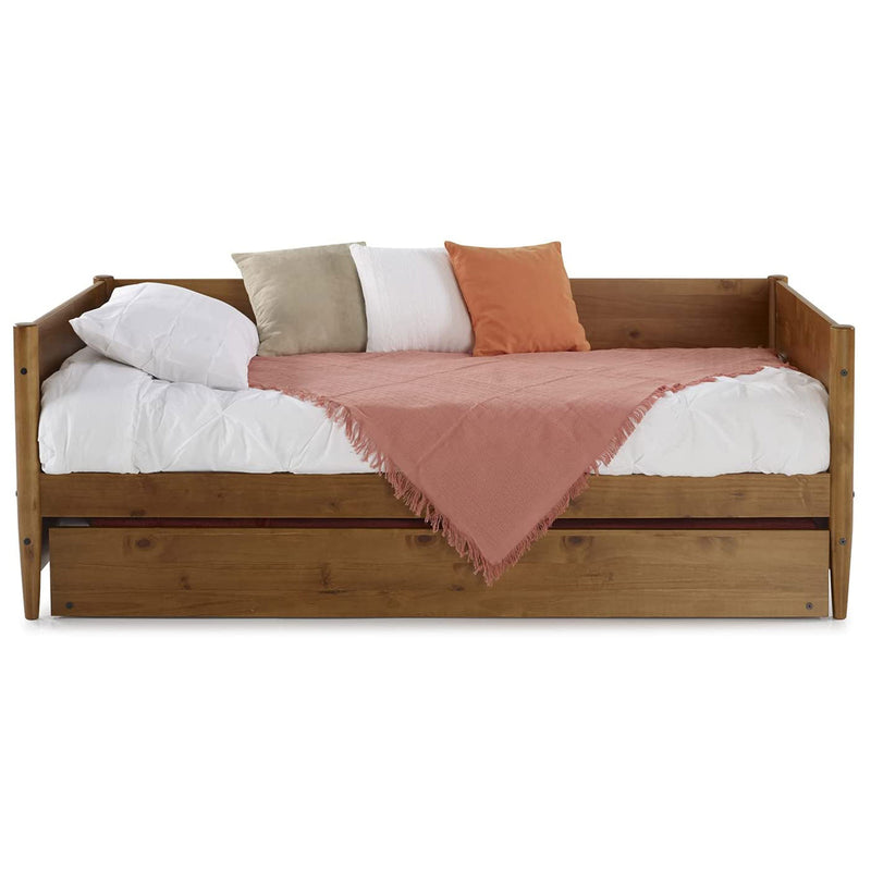 Camaflexi Modern Mid Century Twin Size Daybed with Twin Trundle, Castanho Brown