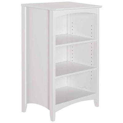 Camaflexi 3 Tier Shaker Style Bookshelf Bookcase w/ Adjustable Shelves, White