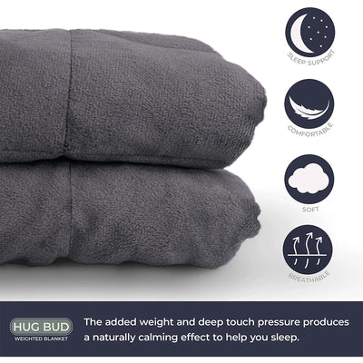 Hug Bud 35 Pound Premium Glass Bead Weighted Blanket, Fits Queen/King Beds, Gray