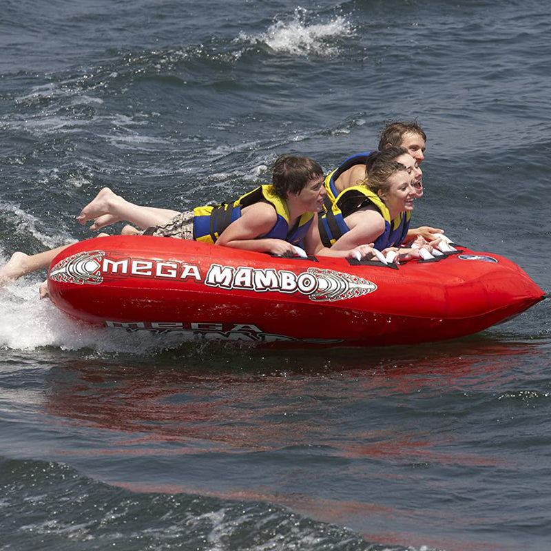 RAVE Sports Mega Mambo 4 Rider Nylon PVC Inflatable Towable Tube Float, Red