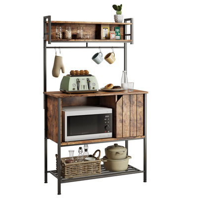 Bestier Modern Multifunctional Hutch with Hanging Hooks, 60 Inch Tall, Brown
