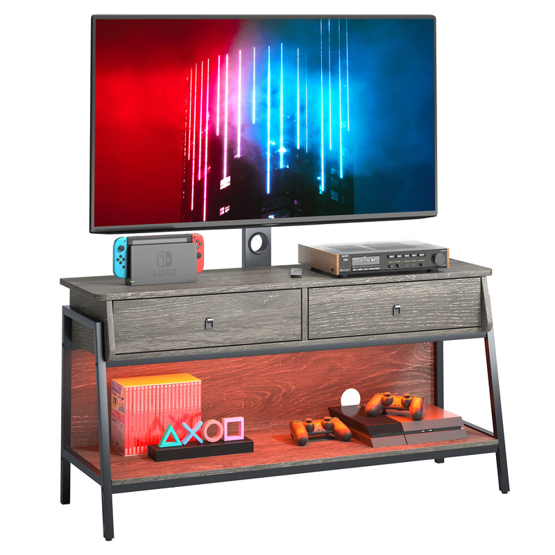 Bestier 2 Drawer TV Console with LED Lights and Adjustable Wall Mount, Dark Gray
