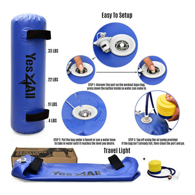 Yes4All 80 Pound Aqua Training Gym Exercise Weight Bag for Full Body Training
