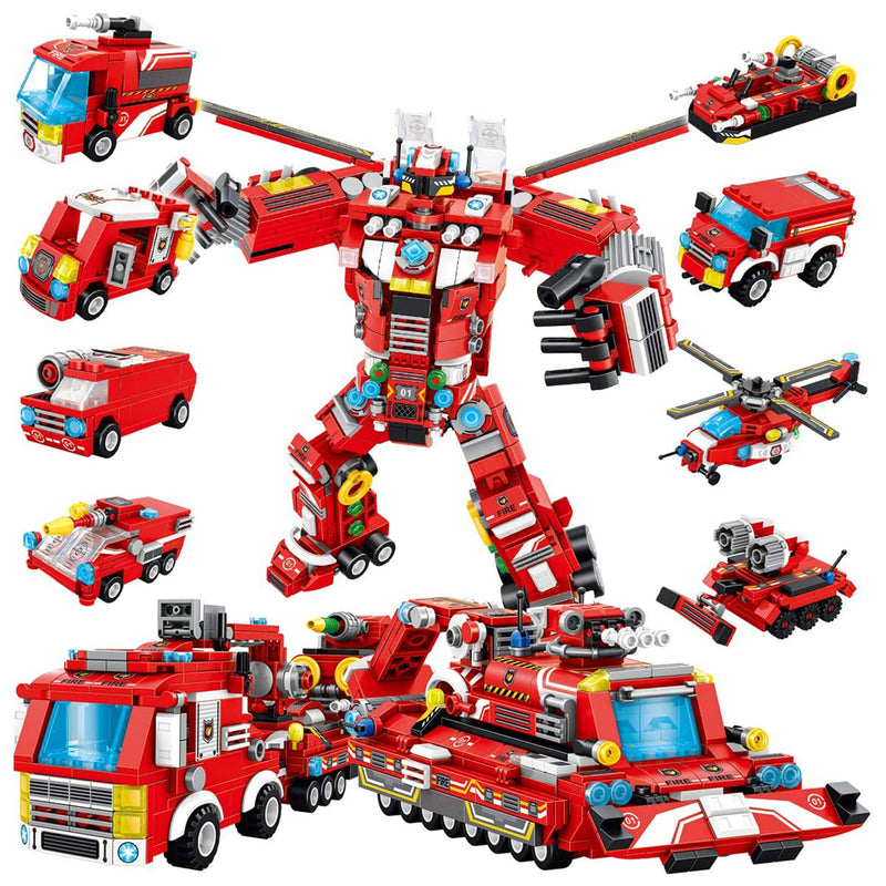 PANLOS 19 in 1 Fire Truck Robot Toy Model Construction Building Block, 836 Piece