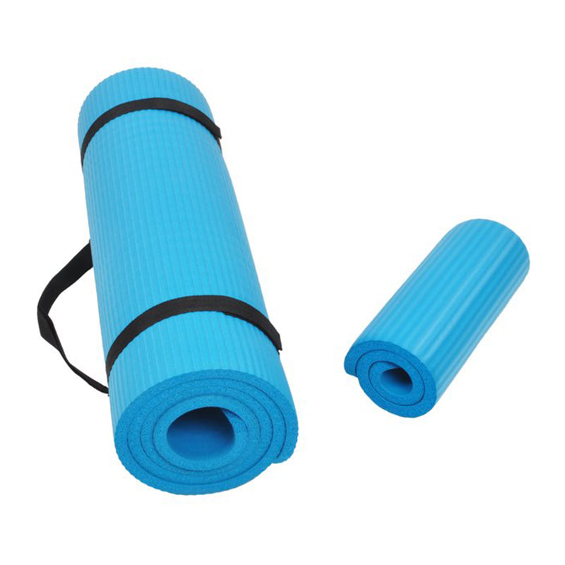 BalanceFrom Fitness GoYoga+ 71x24in Exercise Yoga Mat w/Knee Pad & Strap, Blue