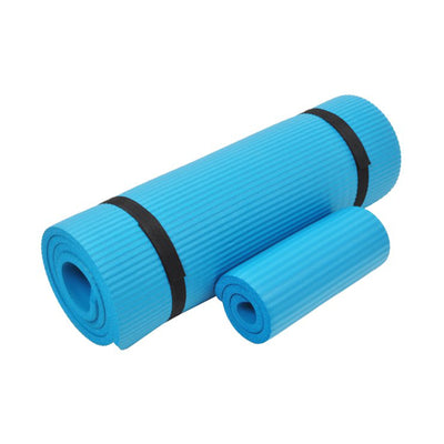 BalanceFrom Fitness GoYoga+ 71x24in Exercise Yoga Mat w/Knee Pad & Strap, Blue