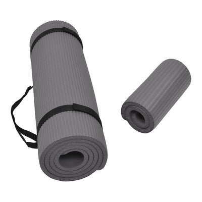 BalanceFrom Fitness GoYoga+ 71x24in Exercise Yoga Mat w/Knee Pad & Strap, Gray