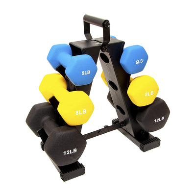 BalanceFrom Fitness 5, 8, and 12 Pound Neoprene Coated Dumbbell Set with Stand