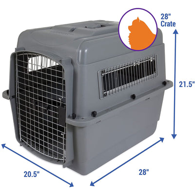 Petmate Sky 28 Inch Hard Sided Ventilated Pet Travel Carrier Dog Crate, Gray