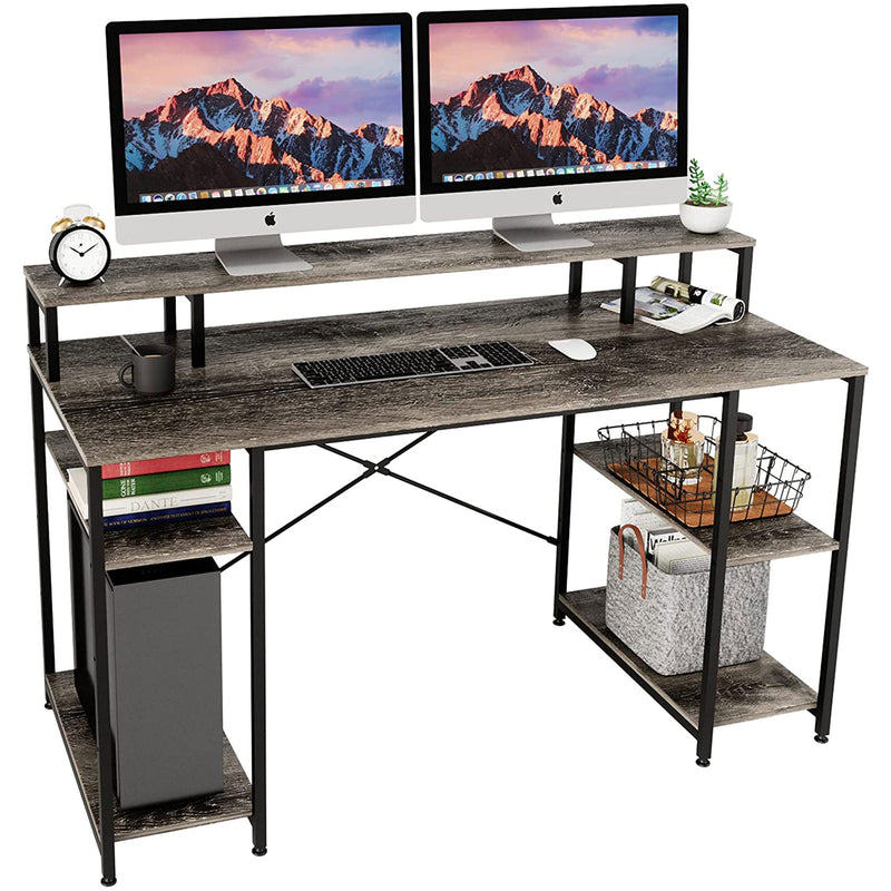 Bestier Computer Gaming Desk with Monitor Shelf 55.12 Inch, Vintage Dark Gray