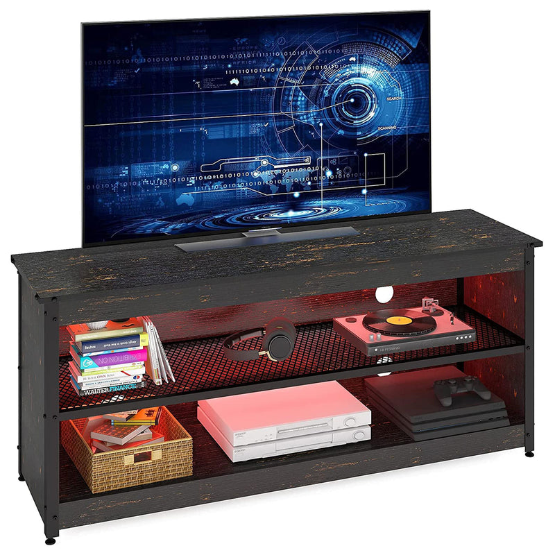 Bestier Industrial TV Stand with Shelf and LED Lights 55.12 Inches, Golden Black