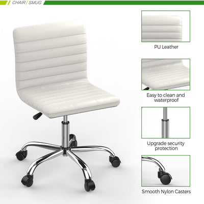 Smugdesk C-1391-WT Ergonomic Armless Swivel Desk Chair for Office & Home, White