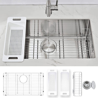 Zuhne 16 Gauge Stainless Steel 30 Inch Modena Bowl Undermount Kitchen Sink Set