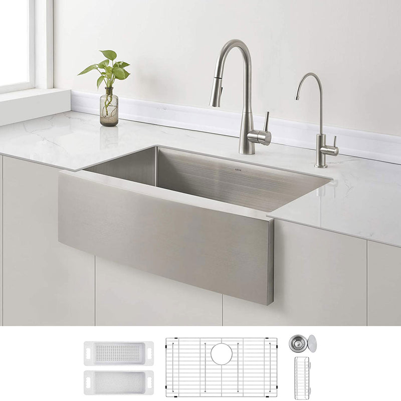 Zuhne Prato 30 Stainless Steel Deep Basin Farmhouse Sink with Curved Apron Front