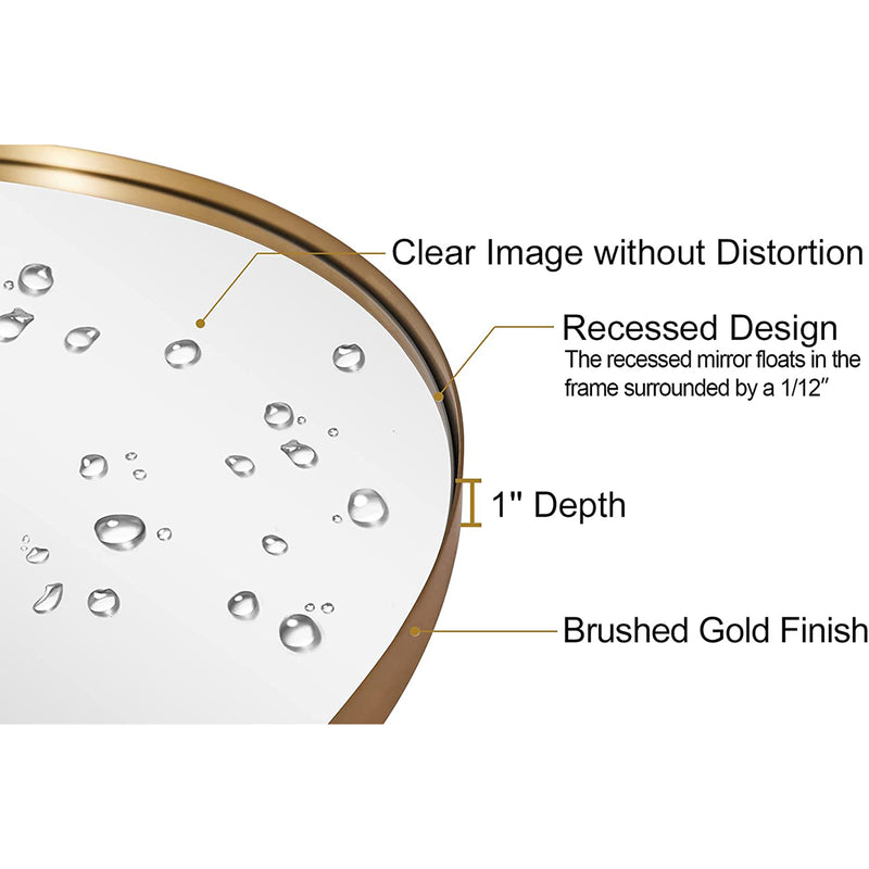 ANDY STAR Modern 24 x 36 Inch Oval Wall Hanging Bathroom Mirror, Brushed Gold