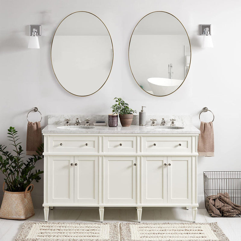 ANDY STAR Modern 24 x 36 Inch Oval Wall Hanging Bathroom Mirror, Brushed Gold