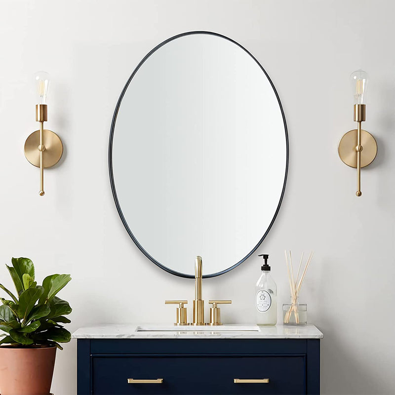 ANDY STAR Modern 24 x 36 Inch Oval Wall Hanging Bathroom Mirror, Black(Open Box)