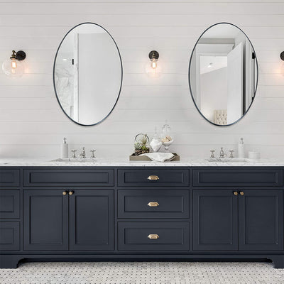 ANDY STAR Modern 24 x 36 Inch Oval Wall Hanging Bathroom Mirror, Matte Black
