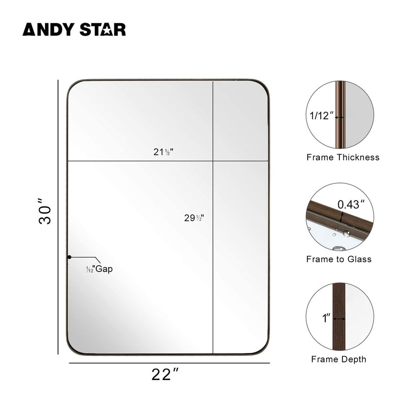 ANDY STAR Modern 22 x 30 Inch Rectangular Hanging Vanity Mirror (Open Box)