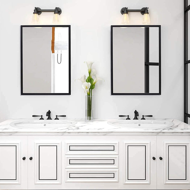 ANDY STAR Modern 20 x 28 Inch Rectangular Hanging Bathroom Vanity Mirror, Black