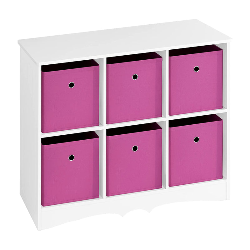 4NM Kids 3 x 2 Toy Storage Cubby & Bookshelf w/ 6 Large Drawers, White and Pink