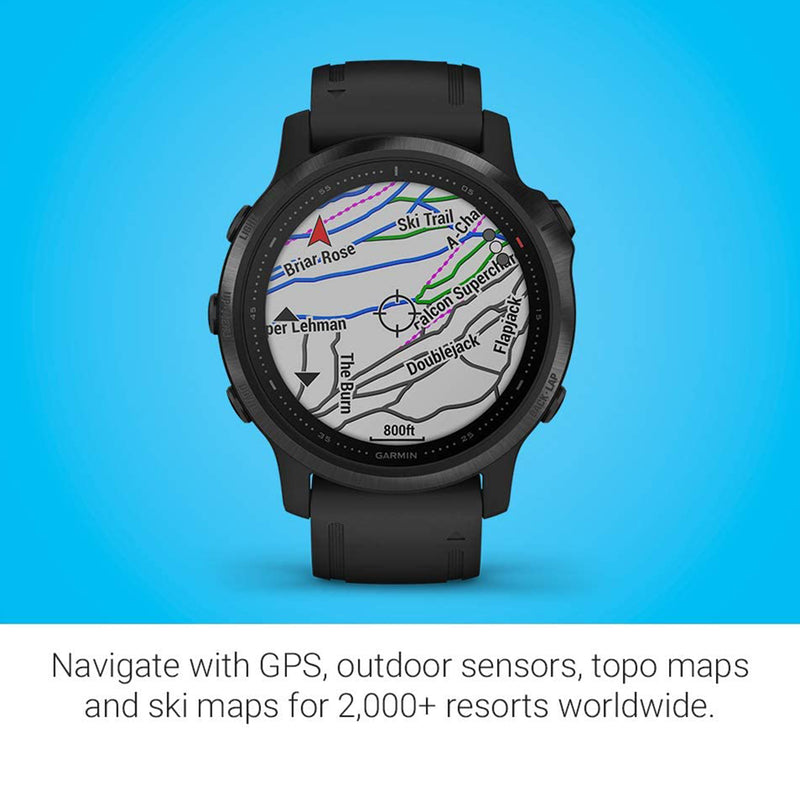 Garmin 42 MM fenix 6S Pro Multisport GPS Smartwatch with Silicone Band, Black