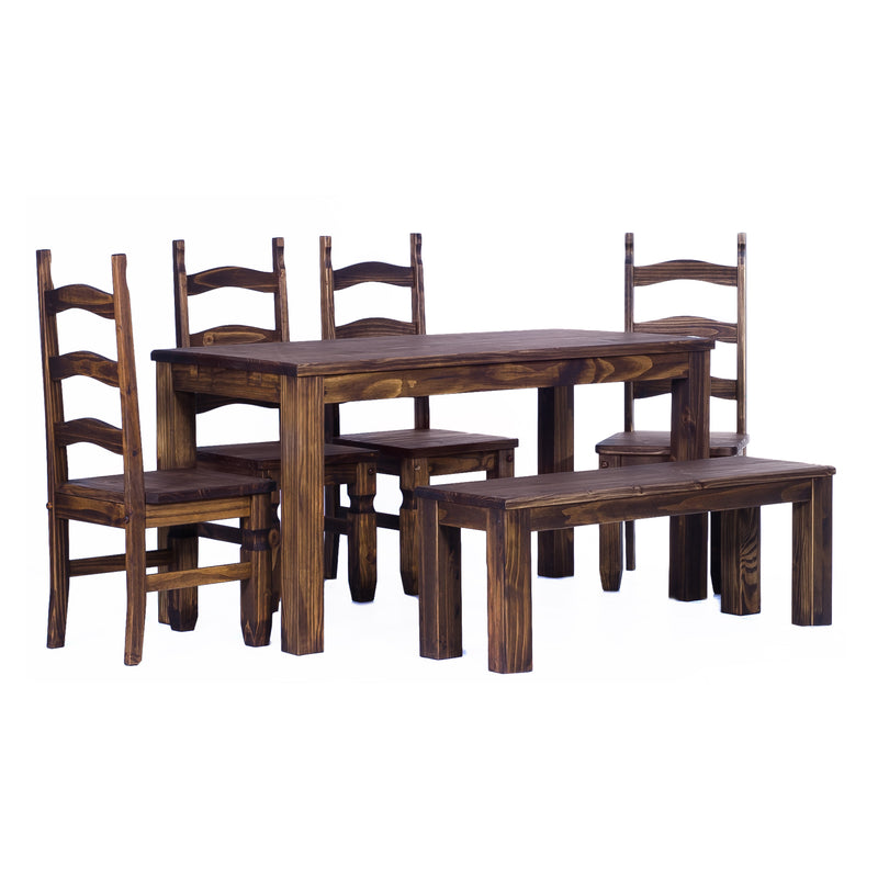 TableChamp Solid Brazilian Pine Wood Dining Table, 55.1 x 31.5 In, Oak Antique