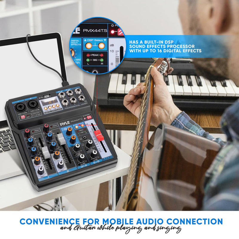 Pyle 6 Channel Bluetooth Sound Board Mixer System for DJ Studio Audio w/ USB