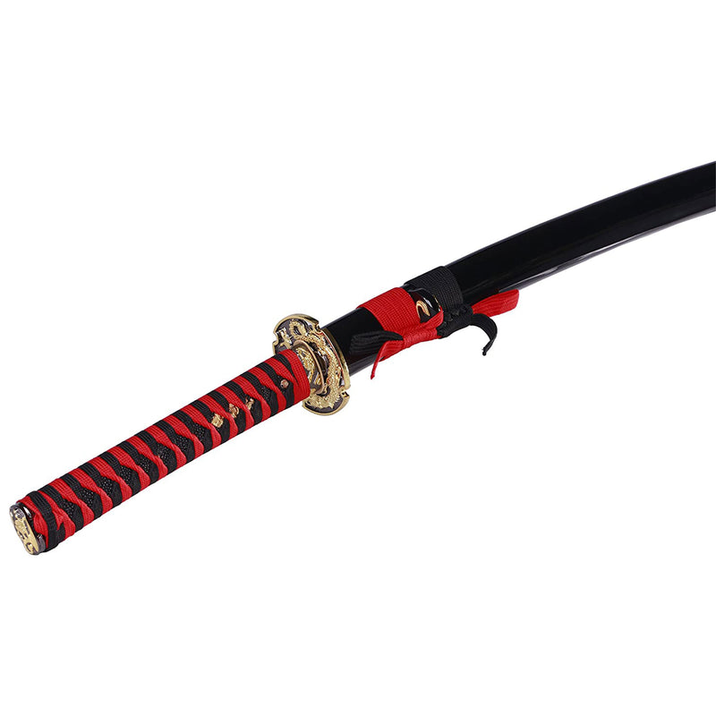 Siwode 40 Inch Carbon Steel Golden Dragon Full Tang Japanese Katana Blade, Red