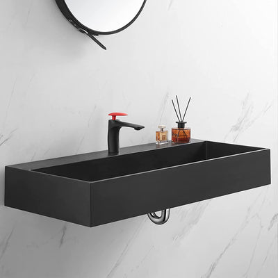 Serene Valley Rectangular Countertop Single Bowl Granite Bathroom Sink, Black
