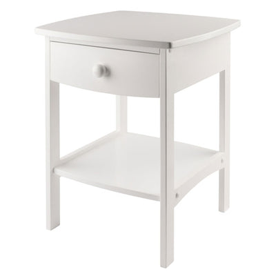 Winsome 22 Inch Tall Wood Claire Curved End Table Nightstand with Drawer, White